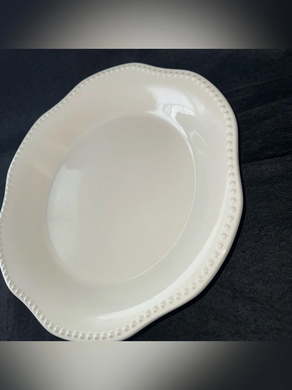 POTTERY BARN EMMA WHITE BEADED SCALLOPED LARGE ROUND SERVING PLATTER 12.5